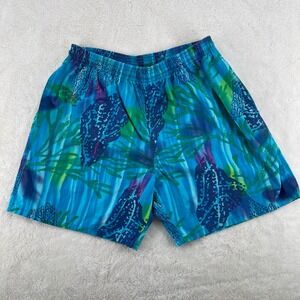 Hobie Vintage Mens Medium Blue Green Shell Coral Print Swim Trunks Made in USA